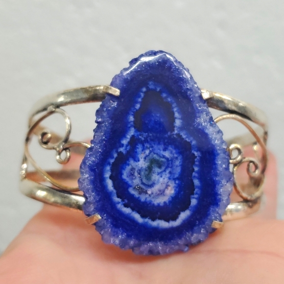 New Agate Geode Slice 925 Silver Bracelet. - Picture 2 of 11